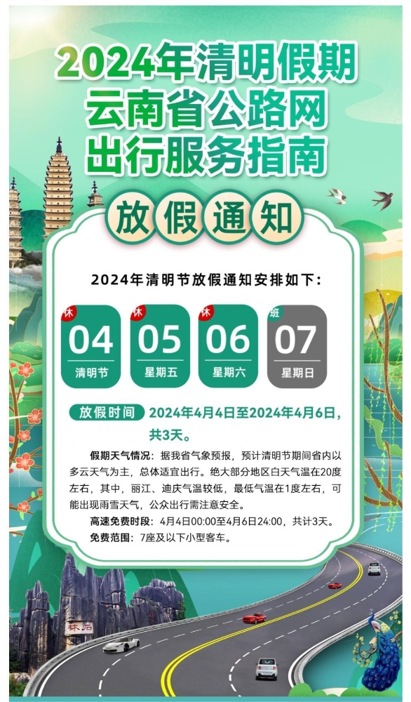 免费通行提示（来源云南省交通运输厅公众号）